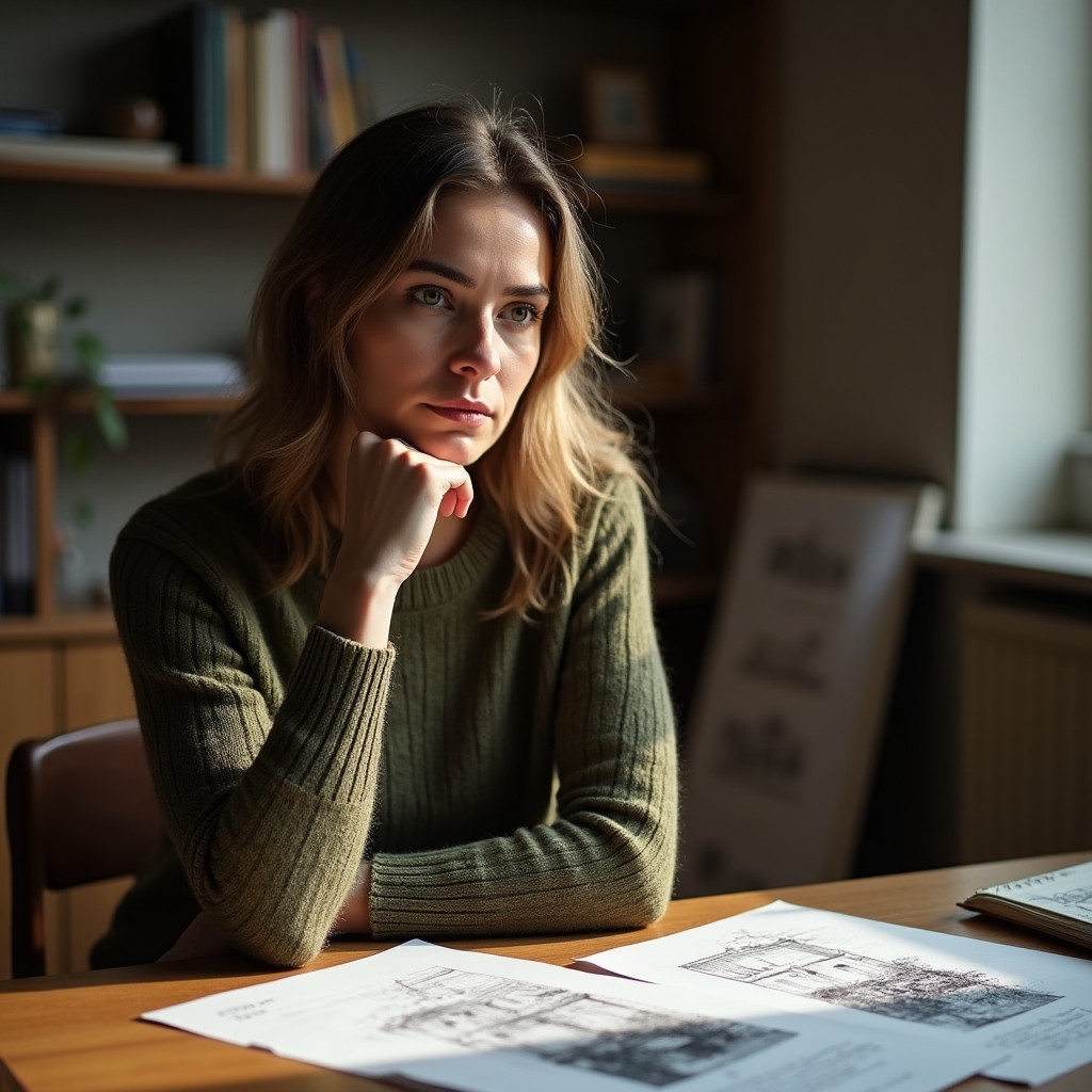 Portrait of Marta Wolska, founding writer and editor, reviewing field notes at a desk