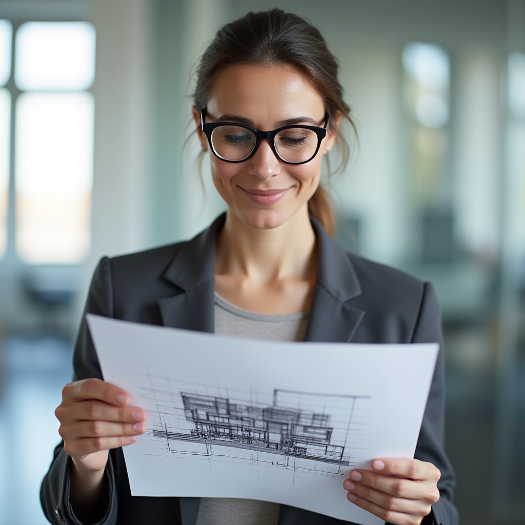 Portrait of Irena Zych, structural reviewer, examining a building section drawing